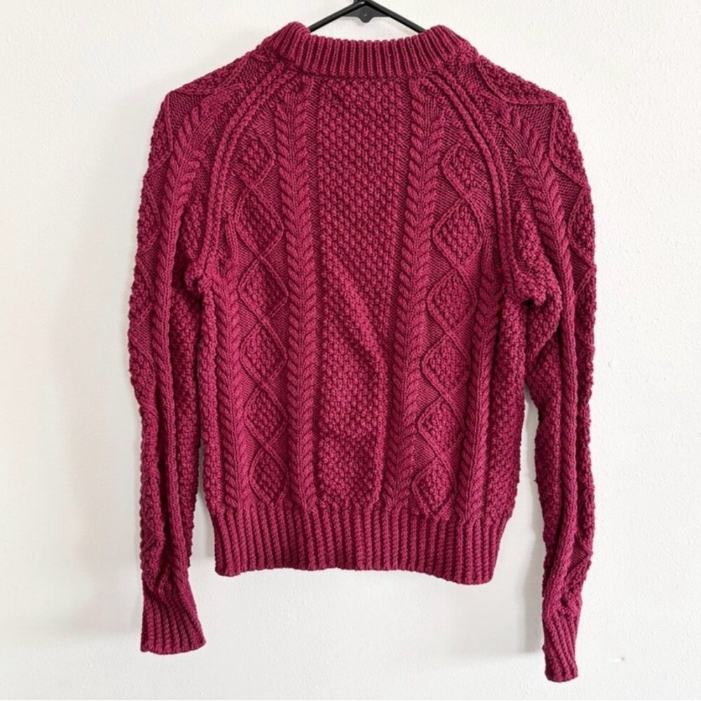 Signature Cable Knit Crewneck Sweater - Raspberry - Picture 3 of 6
